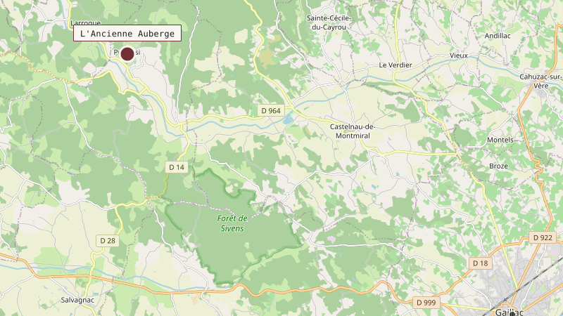 Carte situant L'Ancienne Auberge à 18 km au nord-ouest de Gaillac