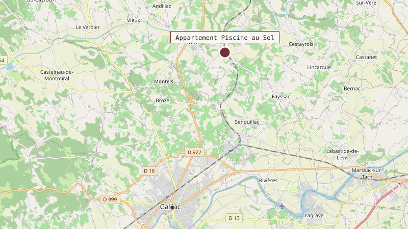Carte situant Appartement Piscine au Sel à 9 km au nord de Gaillac