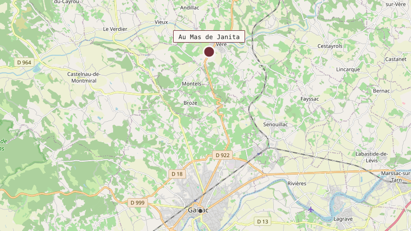 Carte situant Au Mas de Janita à 9 km au nord de Gaillac