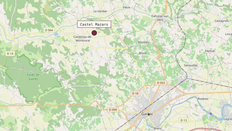 Carte situant Castel Mazars à 9 km au nord-ouest de Gaillac