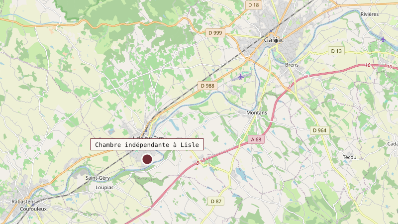 Carte situant Chambre indépendante à Lisle à 10 km au sud-ouest de Gaillac