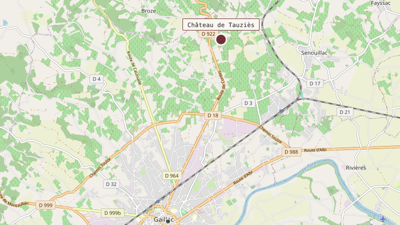 Carte situant Château de Tauziès à 5 km au nord de Gaillac