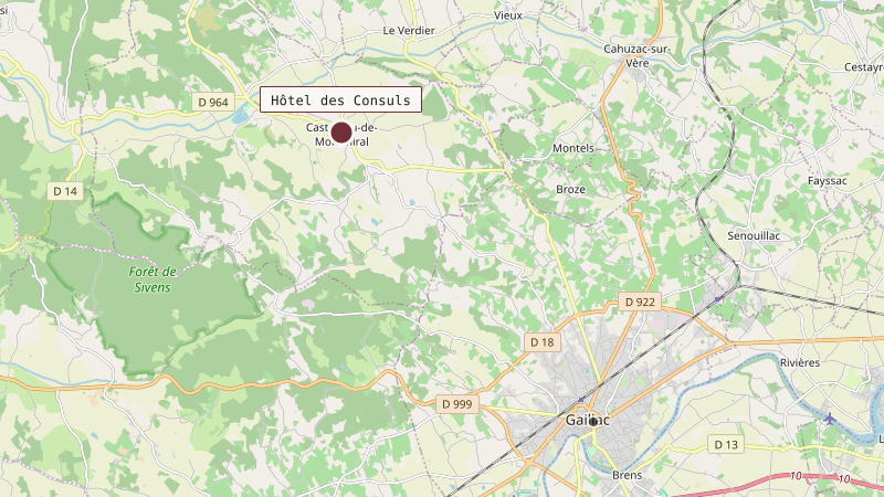 Carte situant Hôtel des Consuls à 10 km au nord-ouest de Gaillac