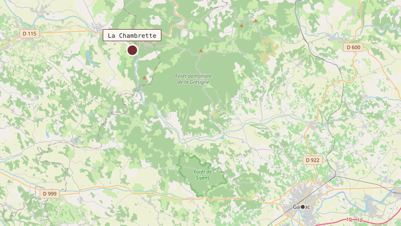Carte situant La Chambrette à 25 km au nord-ouest de Gaillac