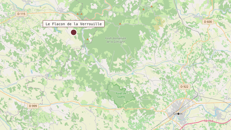 Carte situant Le Flacon de la Verrouille à 25 km au nord-ouest de Gaillac