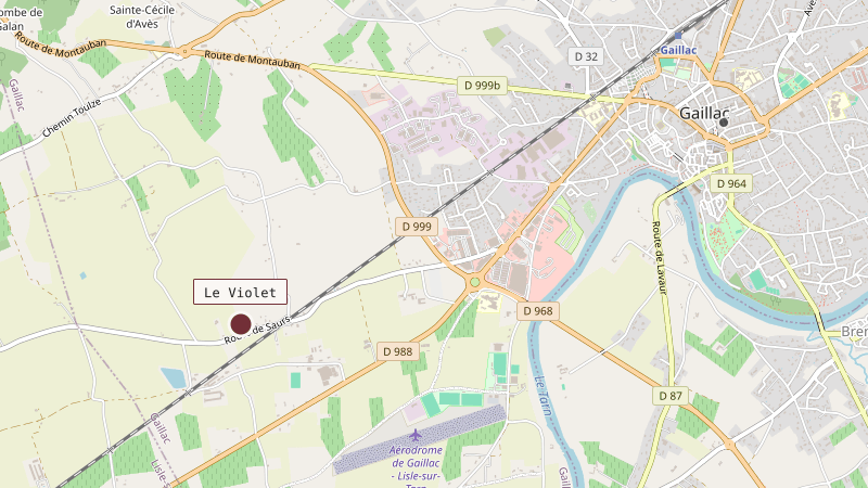 Mapa que sitúa Le Violet a 3 km suroeste de Gaillac