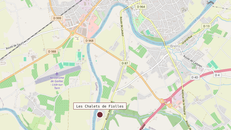 Carte situant Les Chalets de Fiolles à 3 km au sud de Gaillac