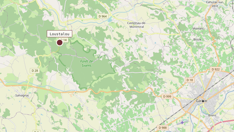 Carte situant Loustalou à 15 km au ouest de Gaillac