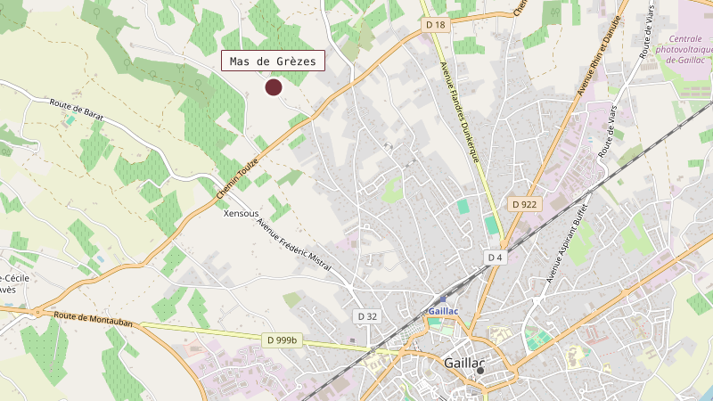 Mapa que sitúa Mas de Grèzes a 3 km noroeste de Gaillac