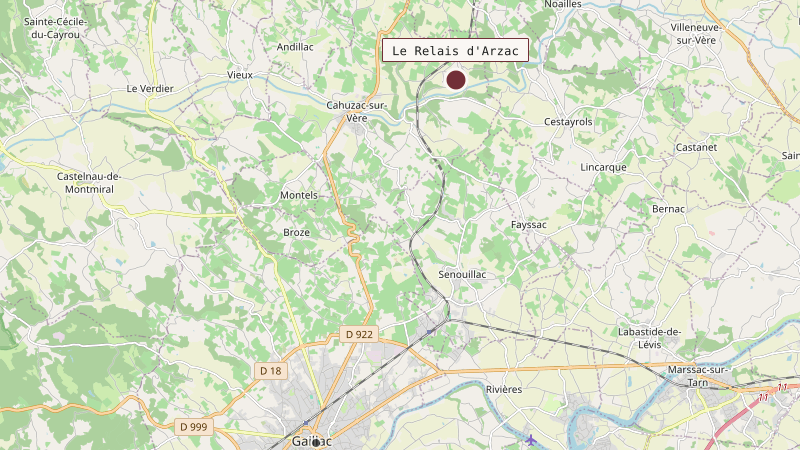 Carte situant Le Relais d'Arzac à 11 km au nord de Gaillac