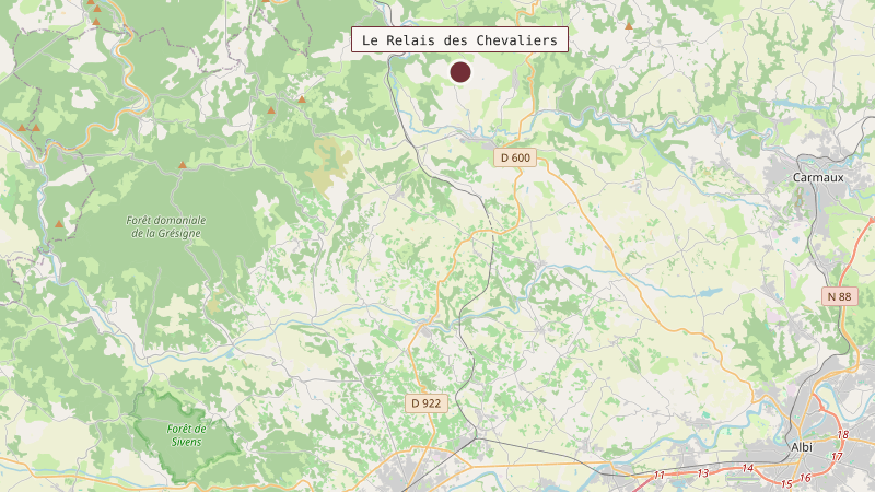 Carte situant Le Relais des Chevaliers à 22 km au nord de Gaillac