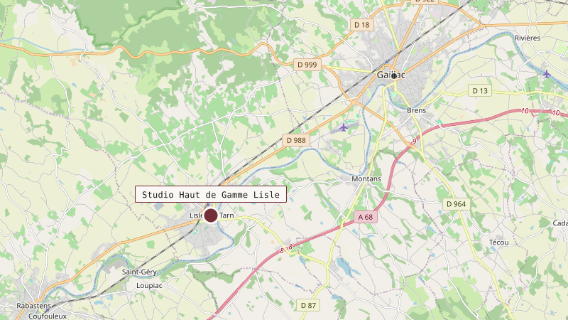 Carte situant Studio Haut de Gamme Lisle à 9 km au sud-ouest de Gaillac